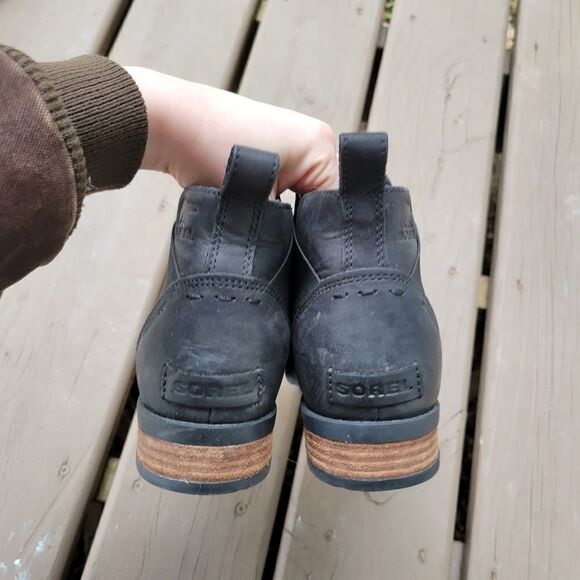 Sorel Emelie Blackened Brown Oiled Leather Waterproof Chelsea Ankle Boots Bootie - Picture 6 of 9